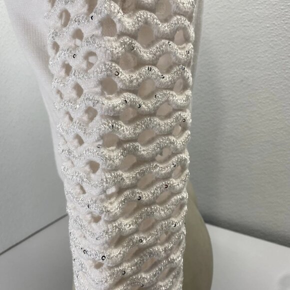 NEW MARIA PAVAN Womens Sequin Braided Long Sleeve Soft Sweater Size S White - Picture 7 of 12